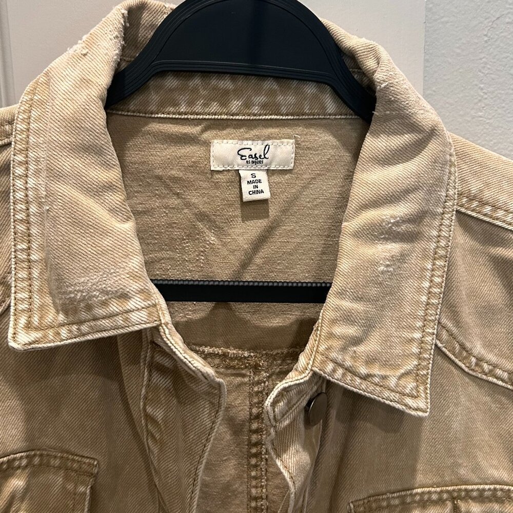 Easel Button Down Khaki Light Weight Distressed D… - image 5